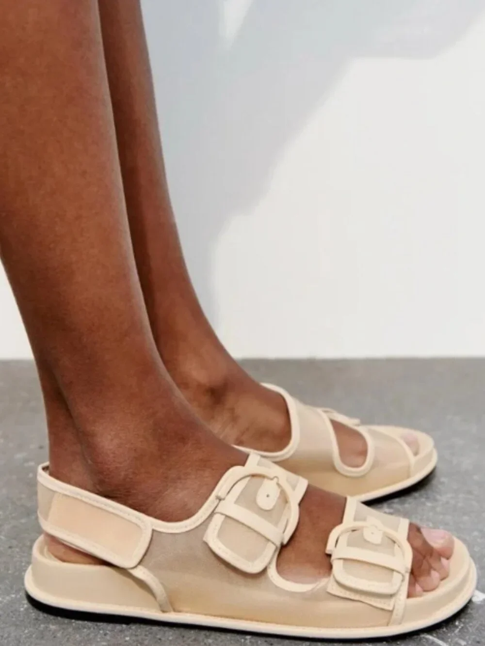 Zara Buckled Flat Mesh Sandals - Picture 12 of 14